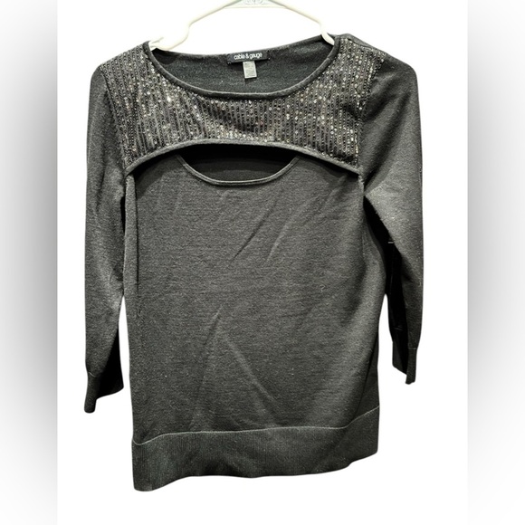Cable & Gauge Tops - Cable & gauge Gray Sequin Embellished Sweater SMALL